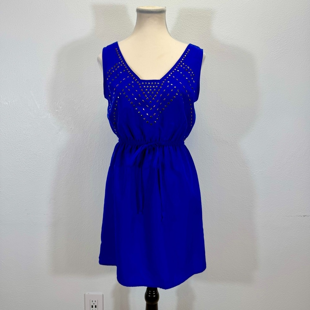 BeBop Studded Rave Chic Y2K Night Out Indie Sleaze Cobalt Blue Mini Dress Size S